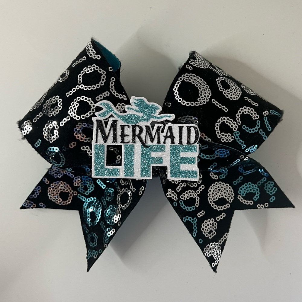 Black and Blue Mermaid Life Competition Cheer Bow